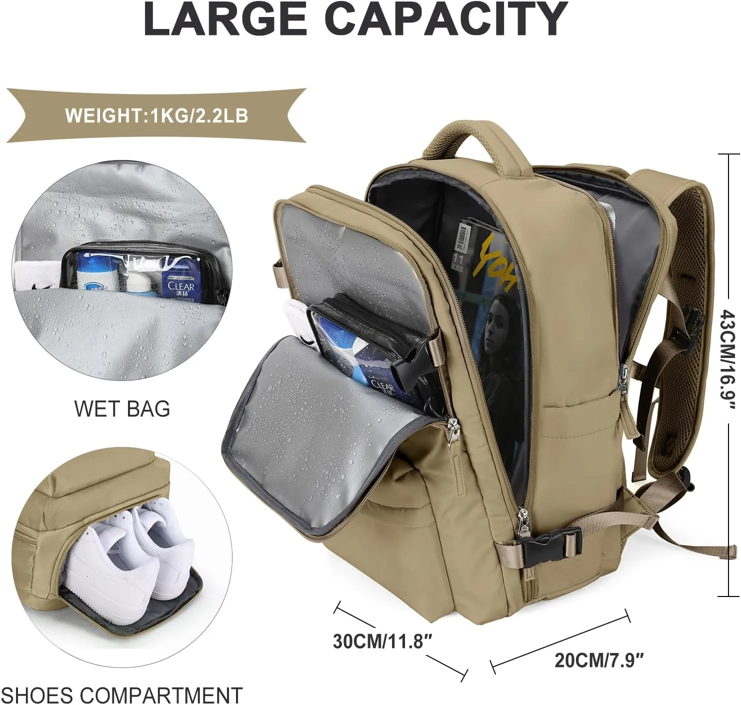 WONHOX Large Travel Backpack Carry on Flight Approved Laptop Work Business Backpack for Women Men Mochila de Viaje