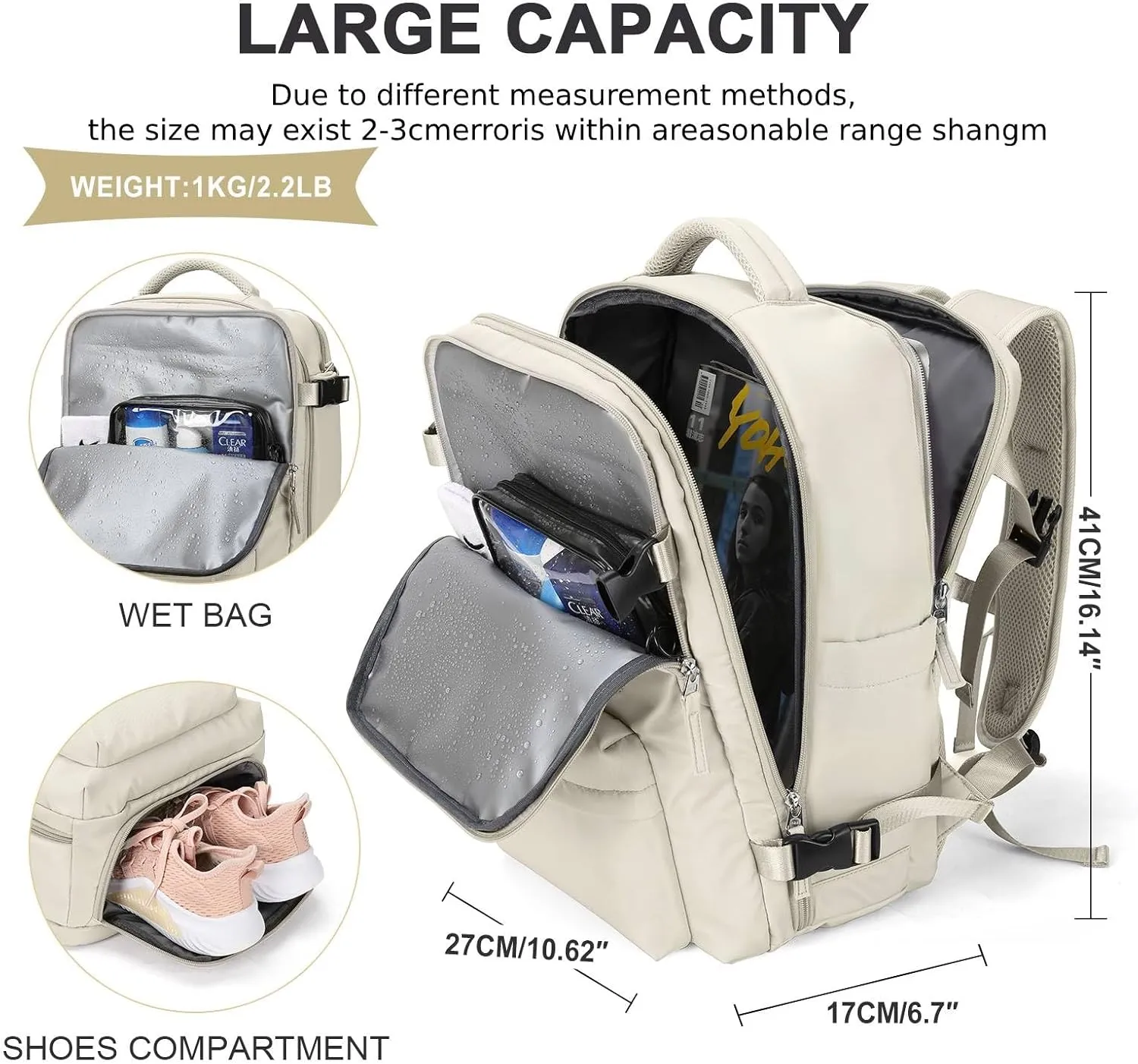 WONHOX Large Travel Backpack Carry on Flight Approved Laptop Work Business Backpack for Women Men Mochila de Viaje
