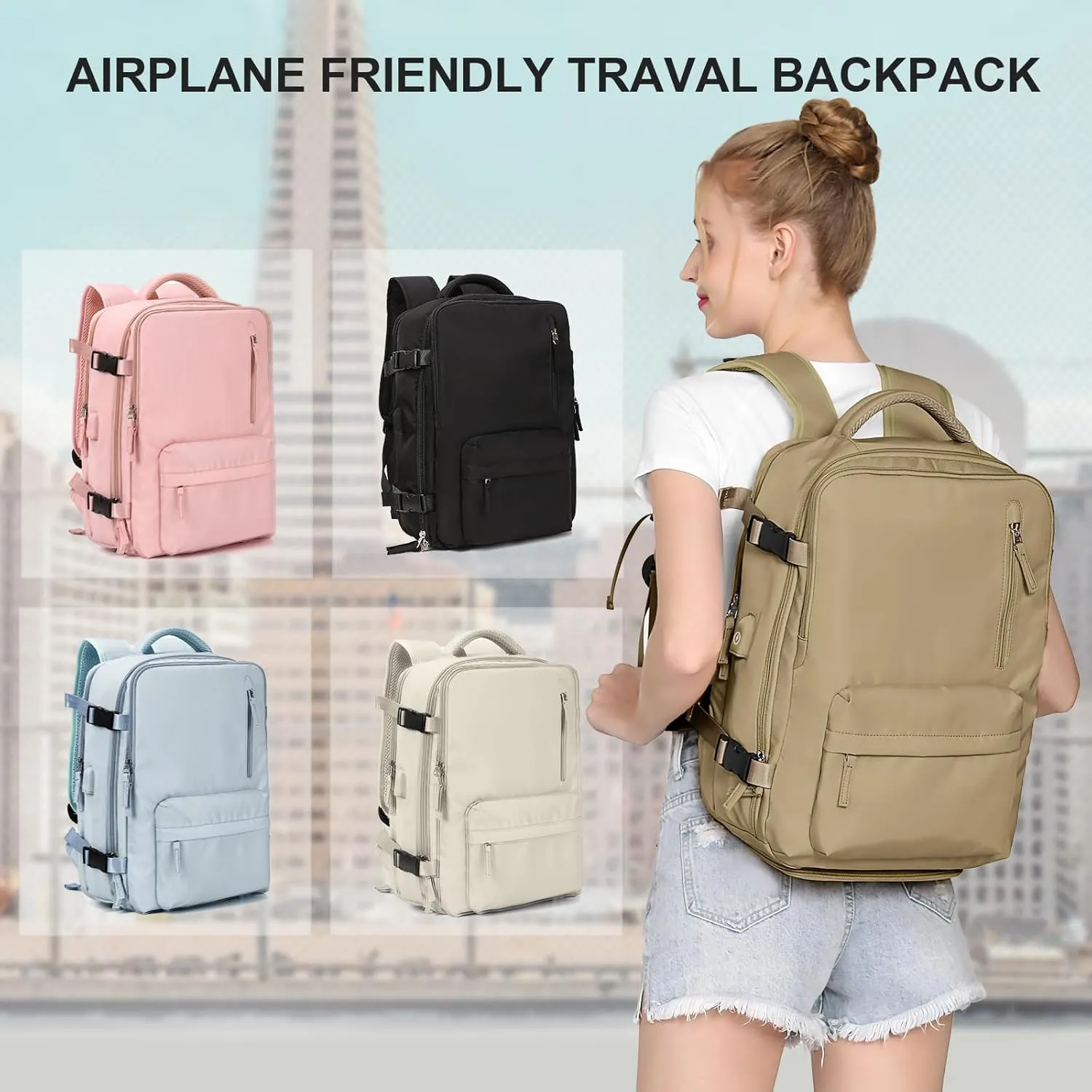 WONHOX Large Travel Backpack Carry on Flight Approved Laptop Work Business Backpack for Women Men Mochila de Viaje