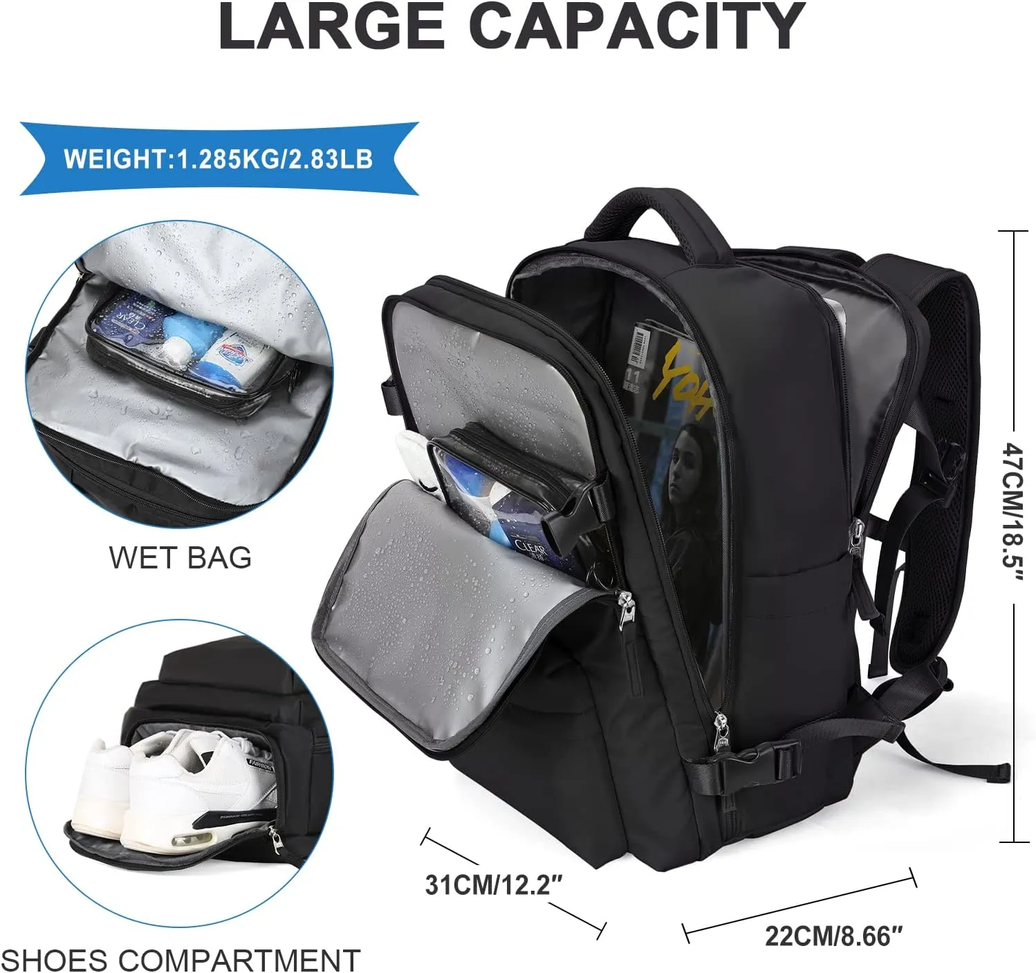 WONHOX Large Travel Backpack Carry on Flight Approved Laptop Work Business Backpack for Women Men Mochila de Viaje