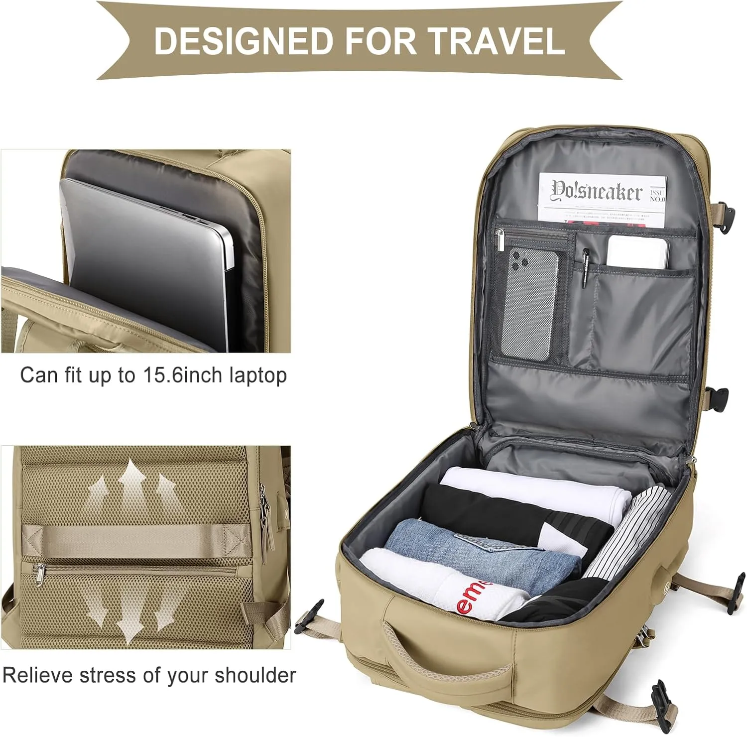 WONHOX Large Travel Backpack Carry on Flight Approved Laptop Work Business Backpack for Women Men Mochila de Viaje