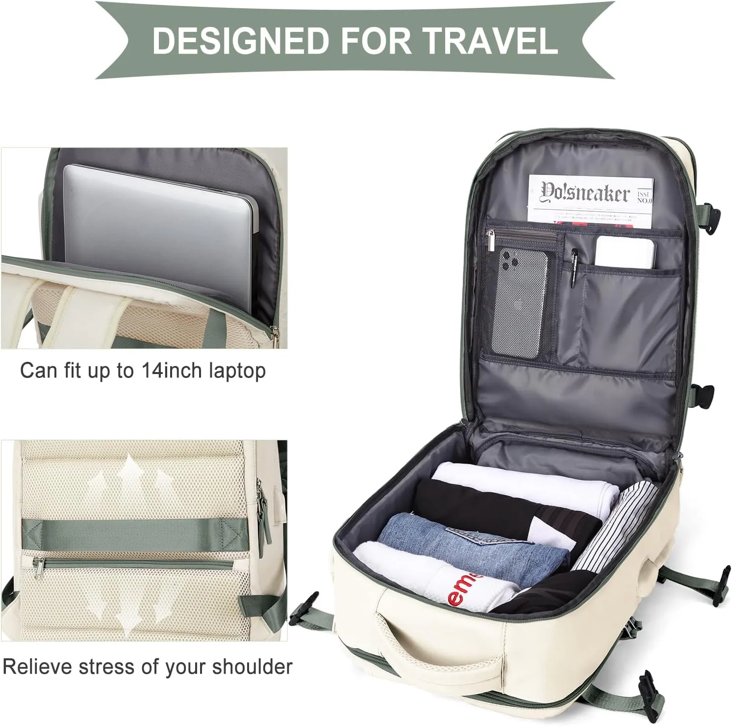 WONHOX Large Travel Backpack Carry on Flight Approved Laptop Work Business Backpack for Women Men Mochila de Viaje