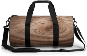 Wood Grain Cylindrical Gym Bag Travel Duffel Bag with Dry Wet Separated Pocket for Men And Women Overnight Bag Weekender Bag Training Handbag Yoga Bag