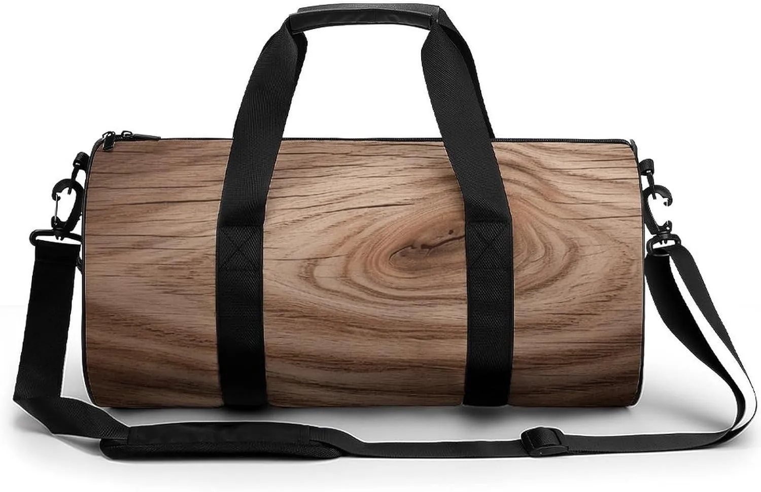 Wood Grain Cylindrical Gym Bag Travel Duffel Bag with Dry Wet Separated Pocket for Men And Women Overnight Bag Weekender Bag Training Handbag Yoga Bag