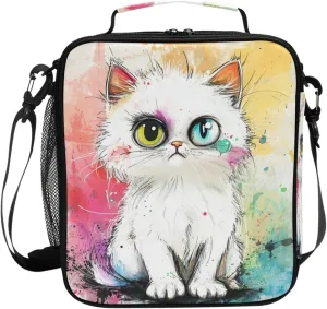 Wudan Cartoon Cool American Shorthair Cat Insulated Lunch Bag for Girls Crossbody Teen Cooler Tote for Hospital Medical Staff