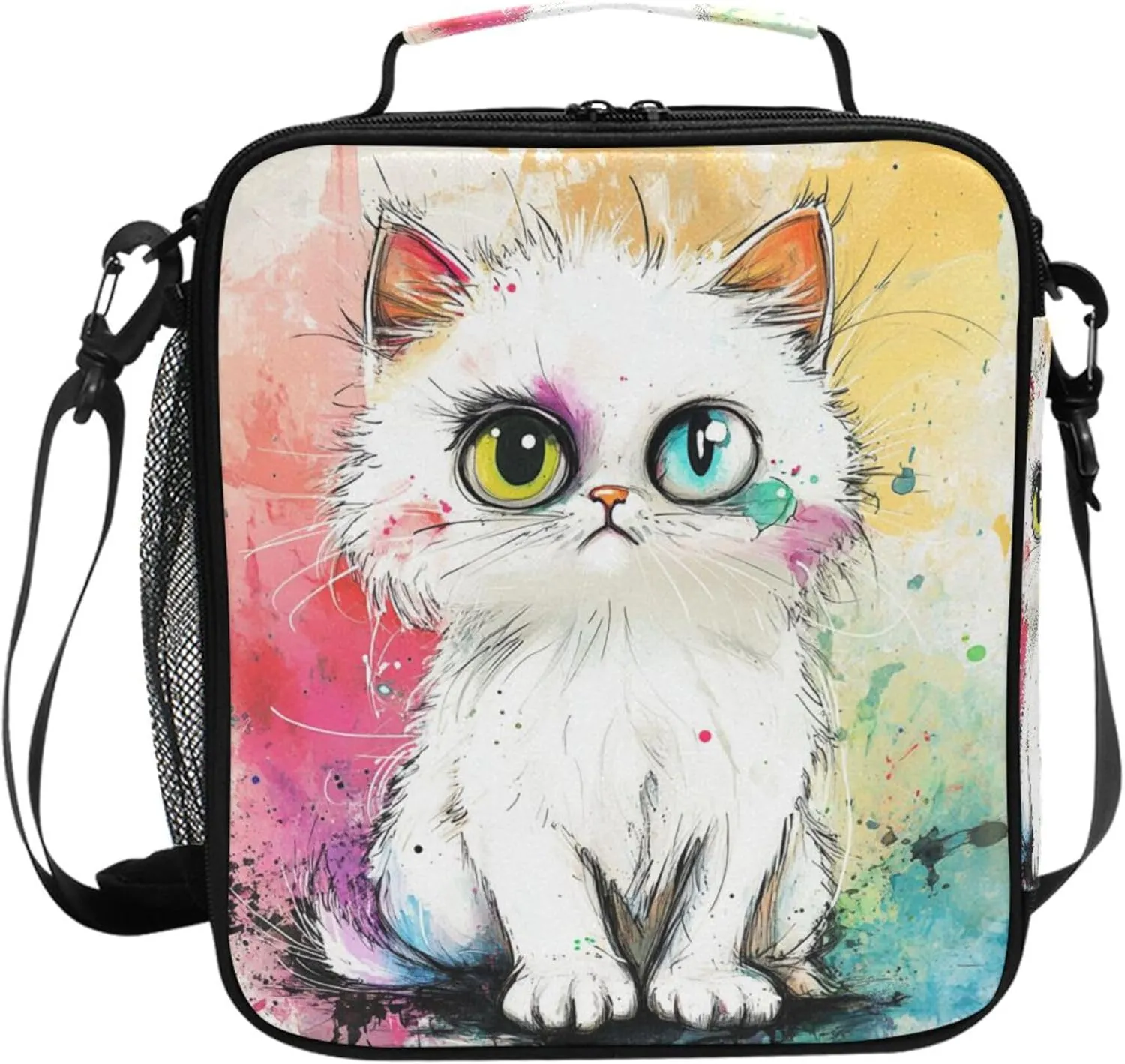 Wudan Cartoon Cool American Shorthair Cat Insulated Lunch Bag for Girls Crossbody Teen Cooler Tote for Hospital Medical Staff