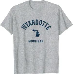 Wyandotte Michigan MI Vintage 70s Sports Design Navy Print T-Shirt