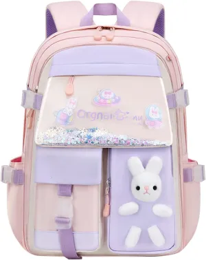 WYCY Backpack for Girls Backpack Cute Quicksand Refrigerator Door School Bag Large Capacity Kawaii Bunny School Backpack (Pink)
