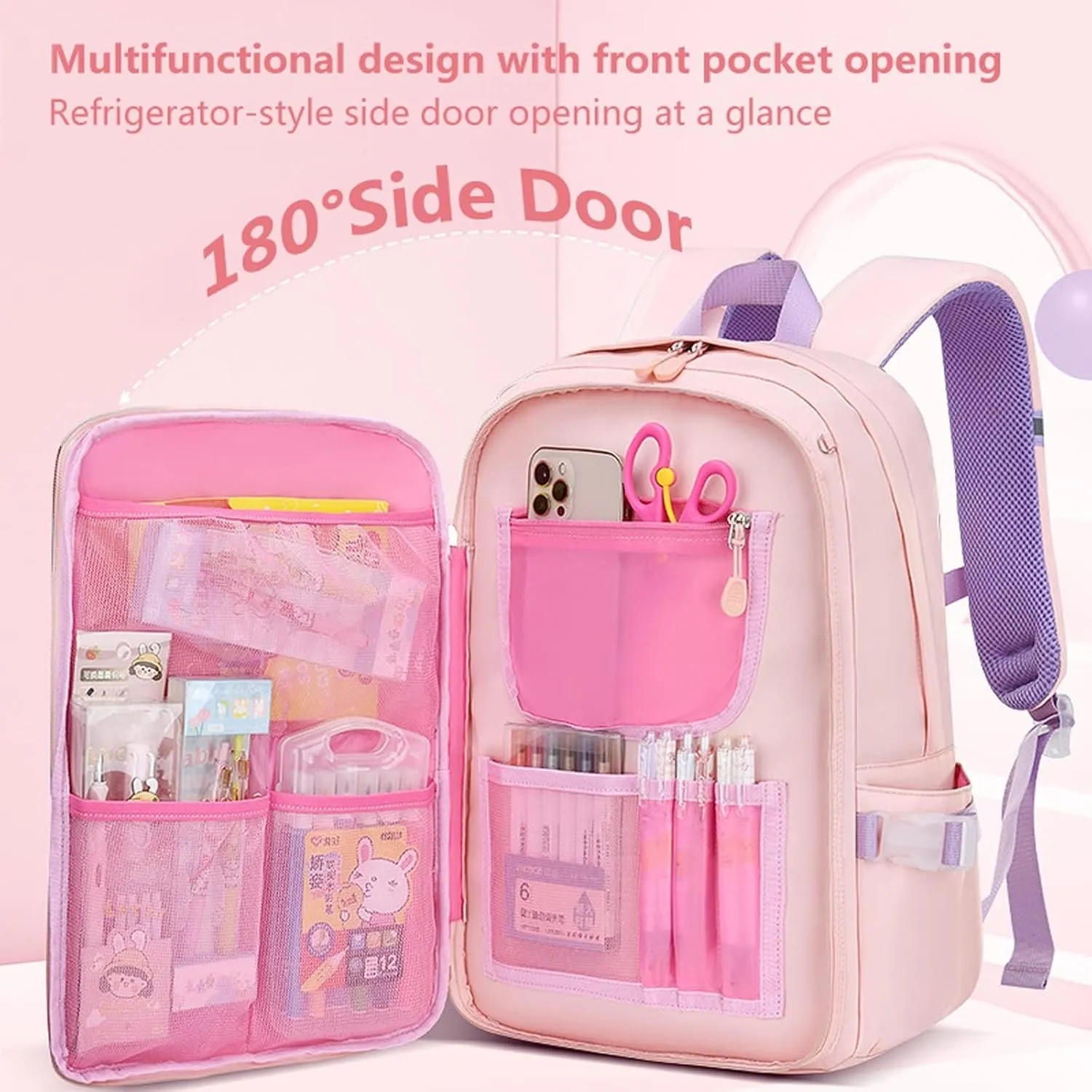 WYCY Backpack for Girls Backpack Cute Quicksand Refrigerator Door School Bag Large Capacity Kawaii Bunny School Backpack (Pink)