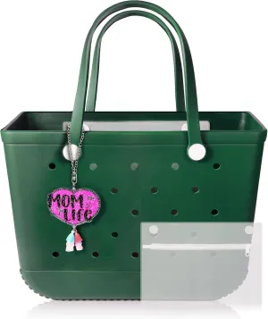 X-Large Beach Rubber Tote Bag with Charms, Women Waterproof Original Handbag for Outdoor Modern Travel Sports