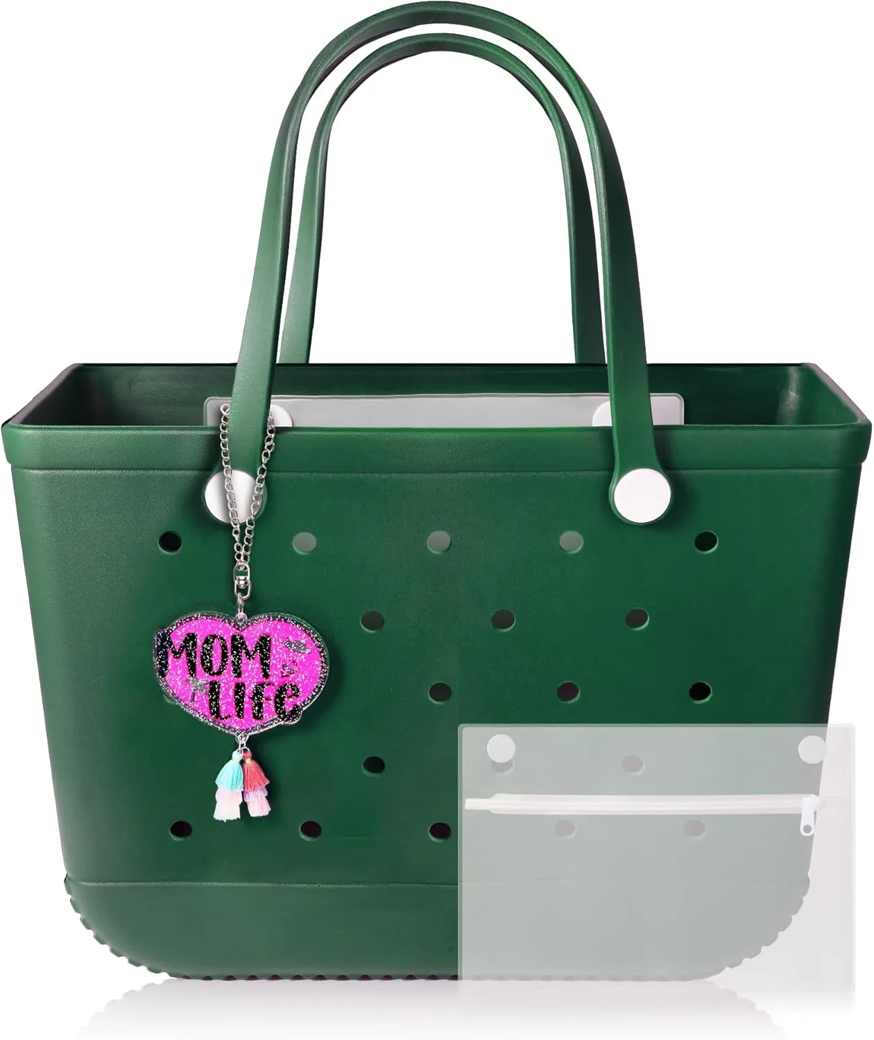 X-Large Beach Rubber Tote Bag with Charms, Women Waterproof Original Handbag for Outdoor Modern Travel Sports