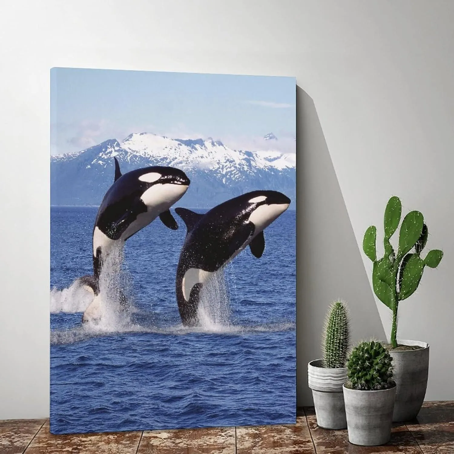 XDTIOPIMY Animal Orcas Wall Art Decor Orcas Picture Canvas Print Decor Office Room Decor Paintings for Living Room Bedroom Blue Ocean Theme Landscape Poster Iceberg Framed Ready to Hang 12x18 inchs