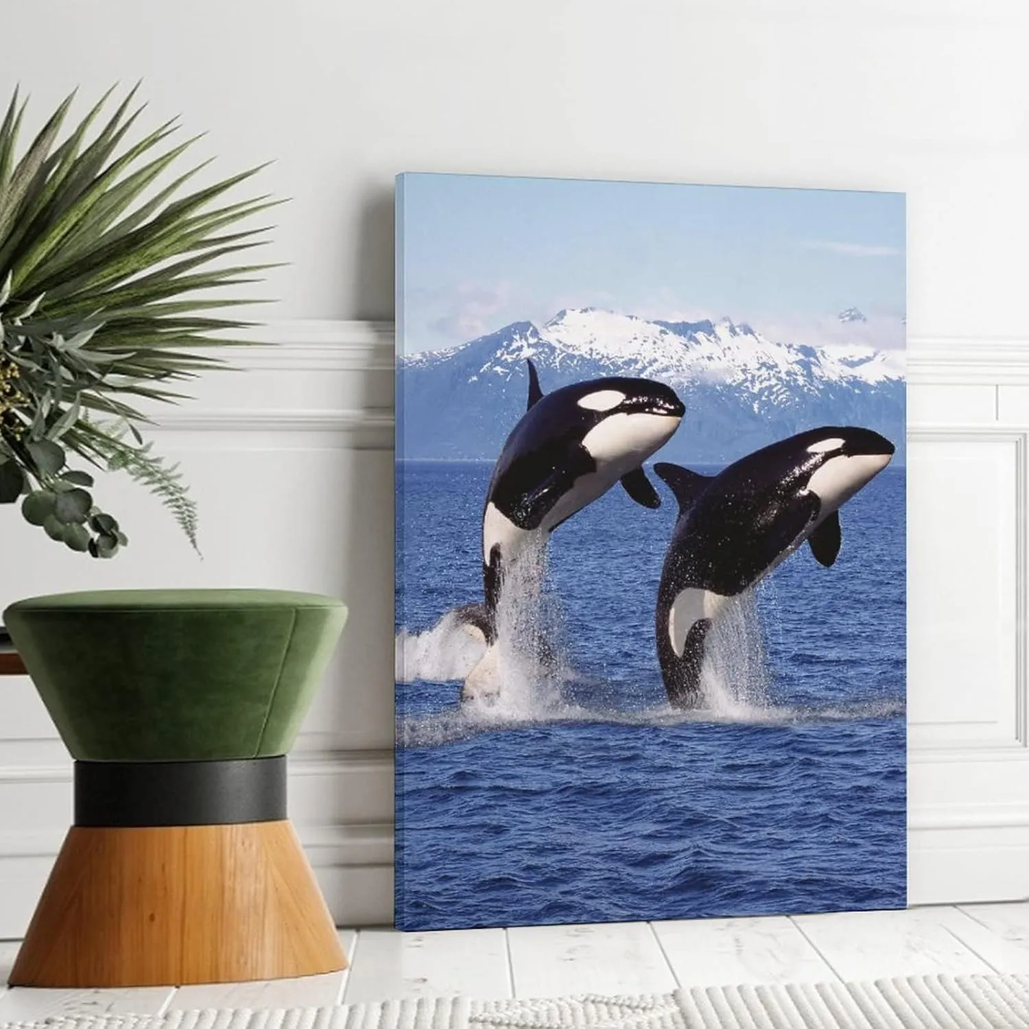 XDTIOPIMY Animal Orcas Wall Art Decor Orcas Picture Canvas Print Decor Office Room Decor Paintings for Living Room Bedroom Blue Ocean Theme Landscape Poster Iceberg Framed Ready to Hang 12x18 inchs