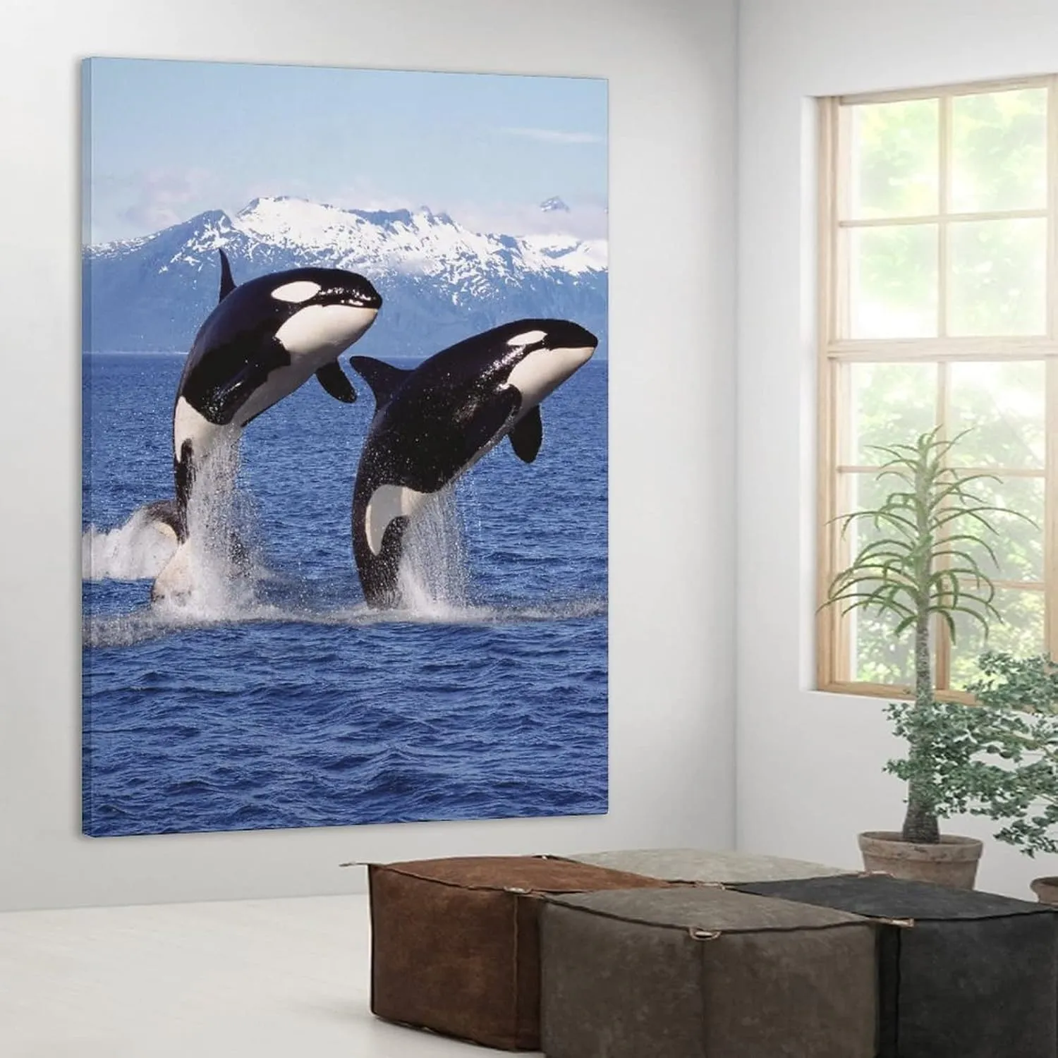 XDTIOPIMY Animal Orcas Wall Art Decor Orcas Picture Canvas Print Decor Office Room Decor Paintings for Living Room Bedroom Blue Ocean Theme Landscape Poster Iceberg Framed Ready to Hang 12x18 inchs
