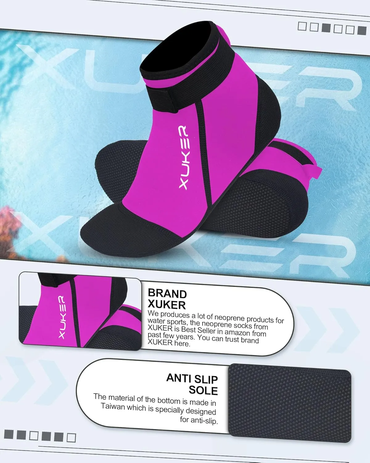 XUKER Neoprene Socks, 3mm Beach Volleyball Sand Soccer Wetsuit Socks Water Booties for Diving Snorkeling Kayaking Paddling