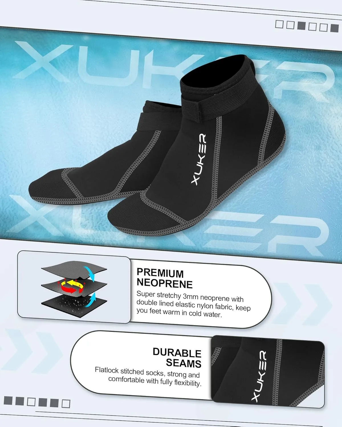XUKER Neoprene Socks, 3mm Beach Volleyball Sand Soccer Wetsuit Socks Water Booties for Diving Snorkeling Kayaking Paddling