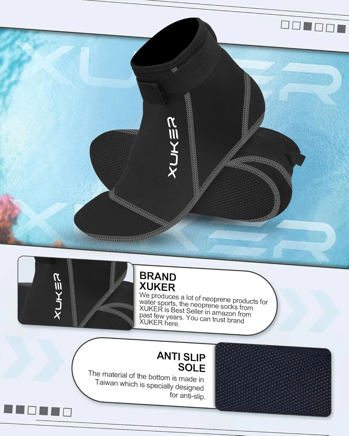 XUKER Neoprene Socks, 3mm Beach Volleyball Sand Soccer Wetsuit Socks Water Booties for Diving Snorkeling Kayaking Paddling