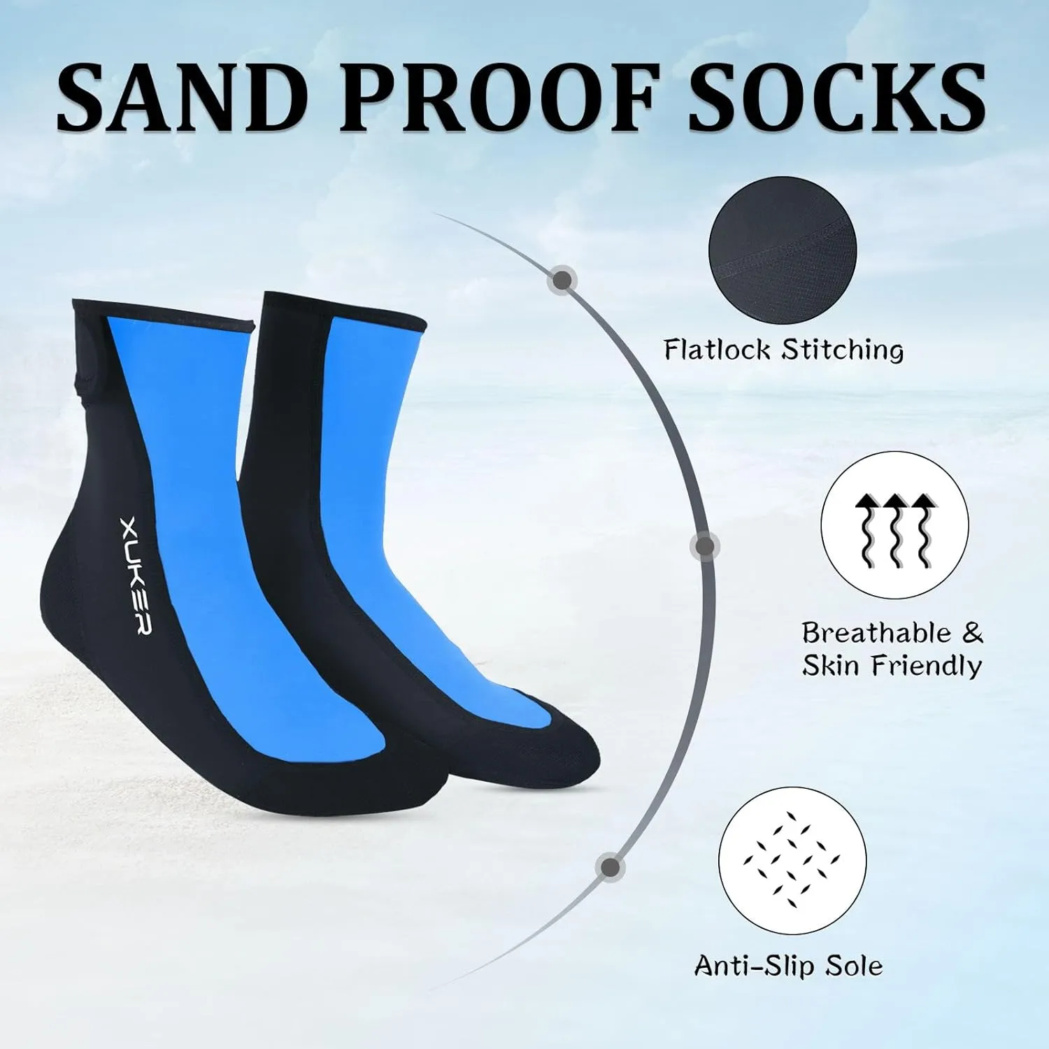 XUKER Sand Proof Beach Volleyball Socks Anti Slip Quick Dry Water Socks Swim Dive Socks for Sand Beach Soccer Tennis