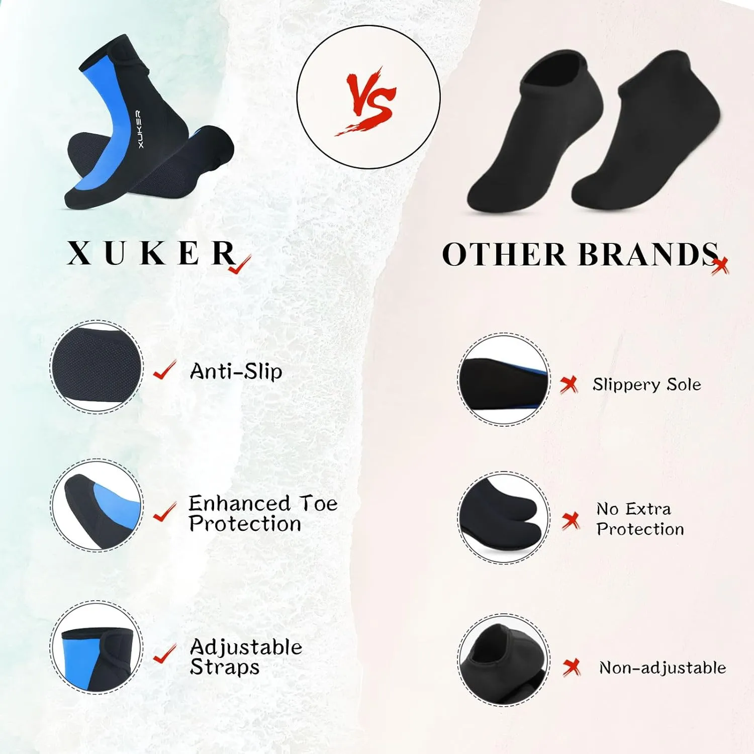XUKER Sand Proof Beach Volleyball Socks Anti Slip Quick Dry Water Socks Swim Dive Socks for Sand Beach Soccer Tennis