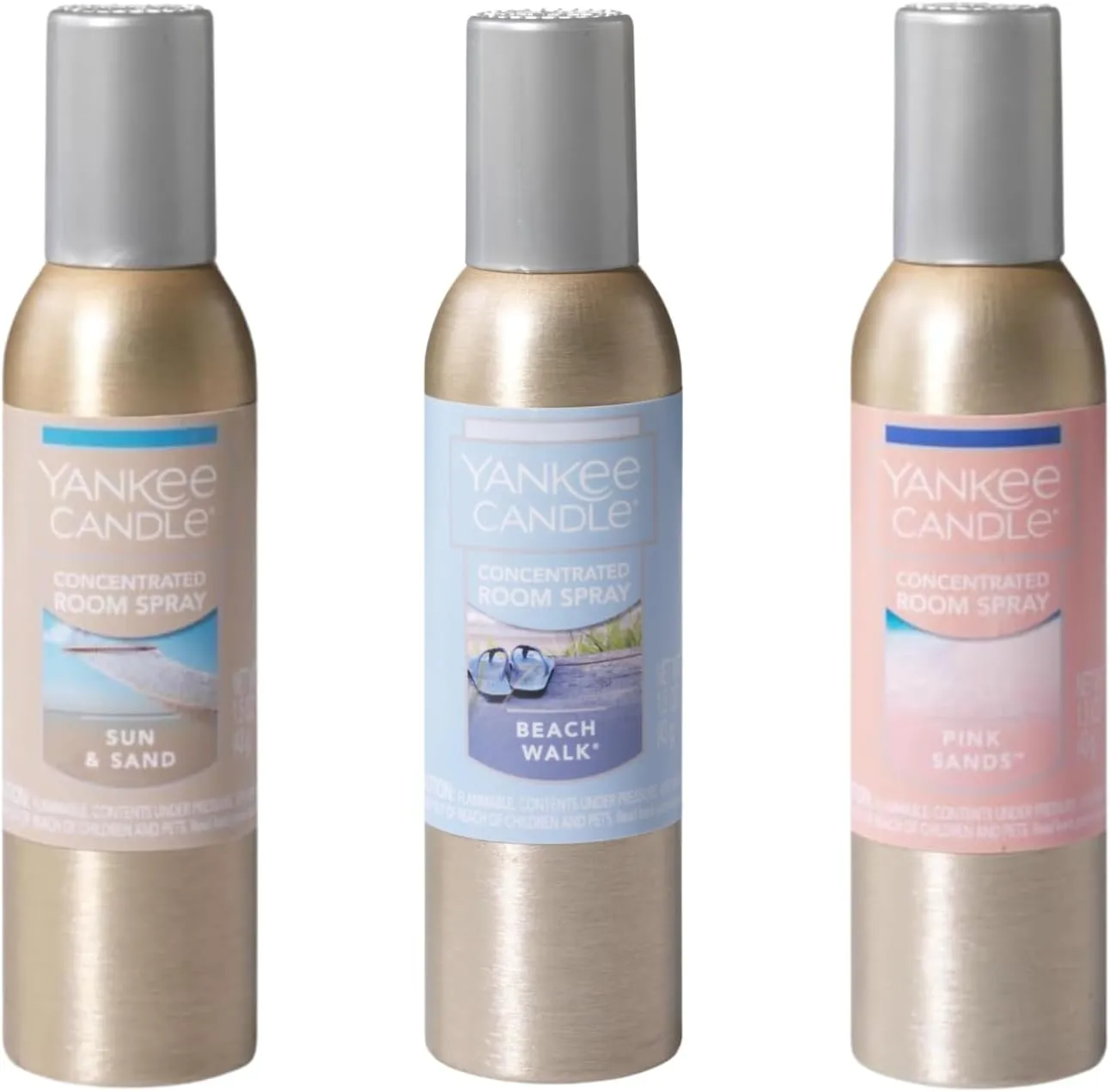 Yankee Candle Summer Favorites 3-Pack Concentrated Room Sprays (Sun and Sand, Pink Sand, Beach Walk)