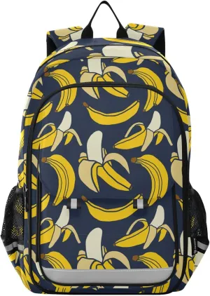 Yellow Fruit Tropical Banana Backpack School Bag Lightweight Laptop Backpack Student Travel Daypack with Reflective Stripes
