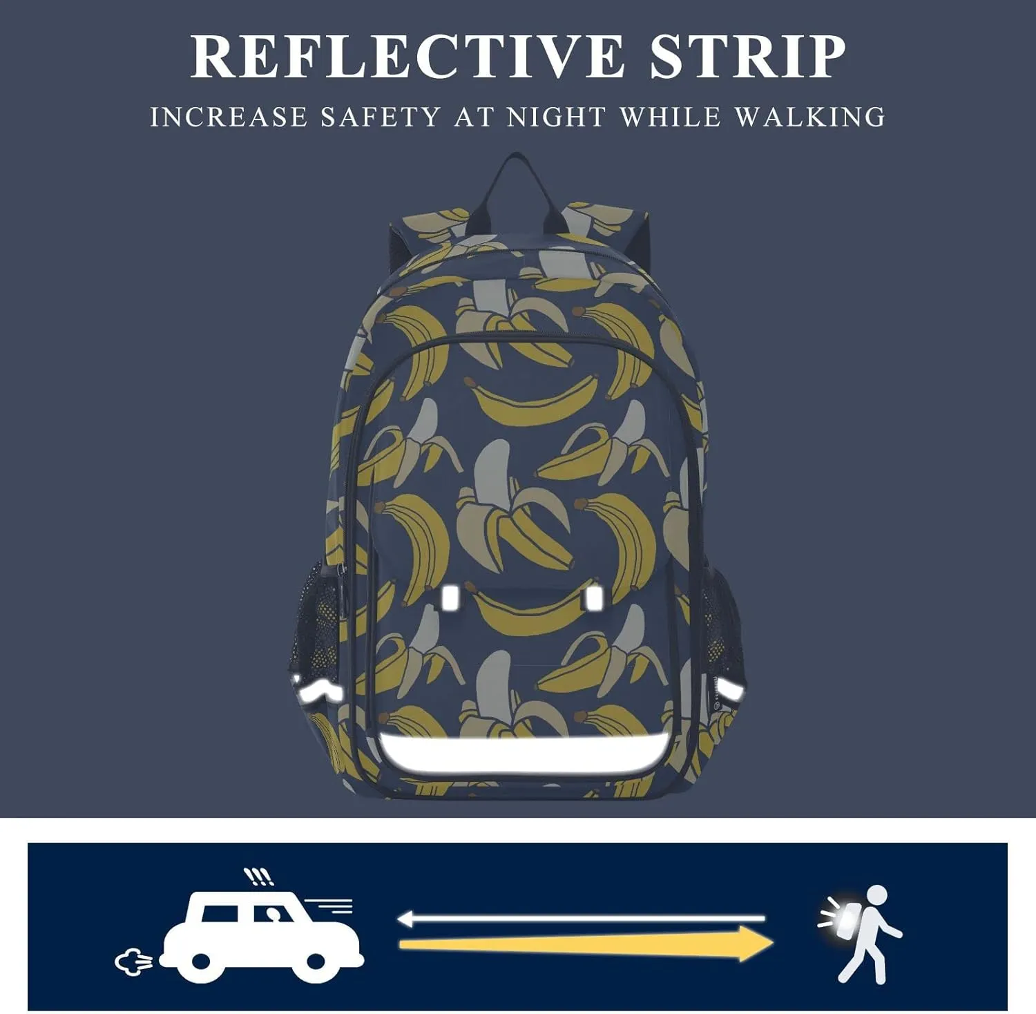 Yellow Fruit Tropical Banana Backpack School Bag Lightweight Laptop Backpack Student Travel Daypack with Reflective Stripes