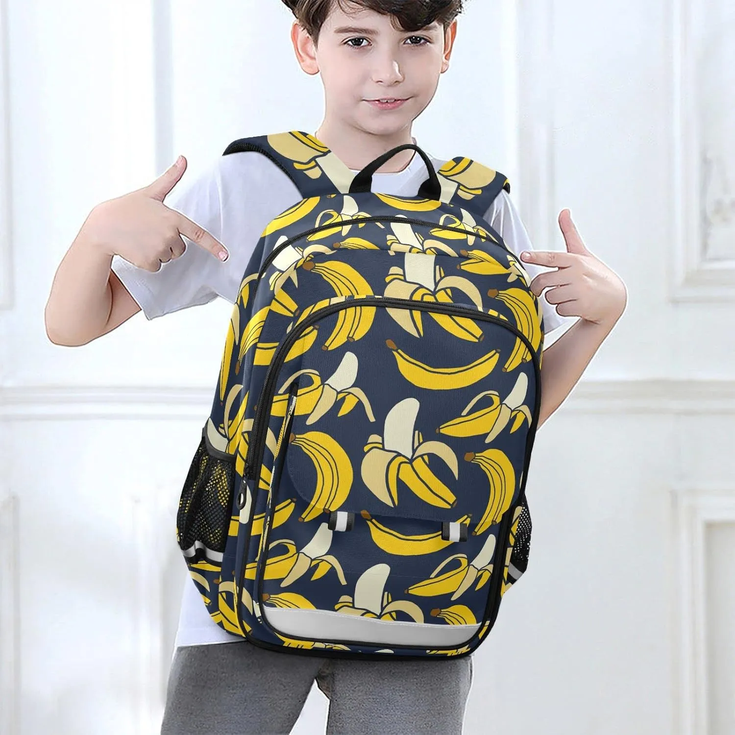 Yellow Fruit Tropical Banana Backpack School Bag Lightweight Laptop Backpack Student Travel Daypack with Reflective Stripes