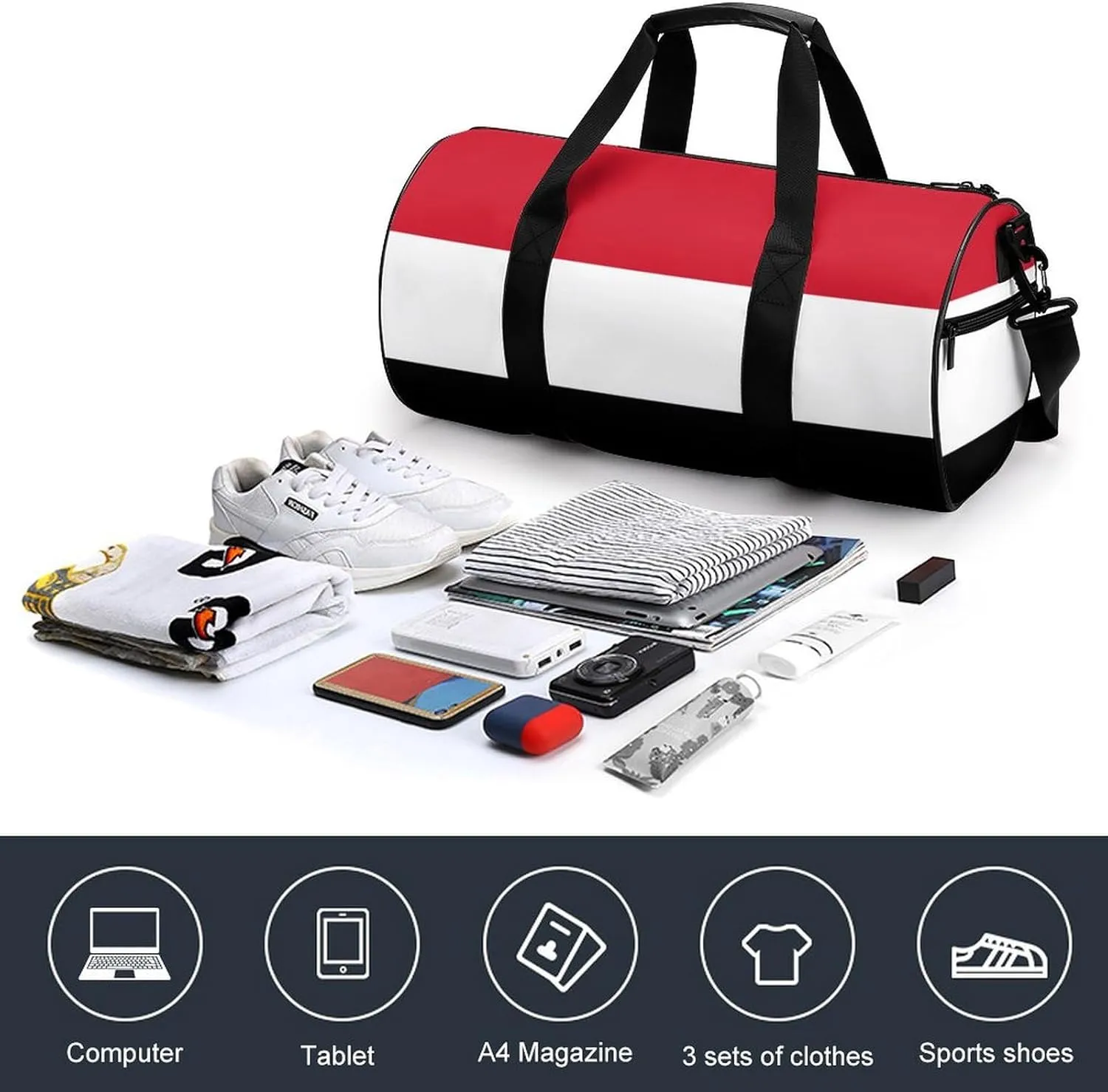 Yemen Flag Large Gym Duffel Bag Dry Wet Separation for Men Women Travel Workout