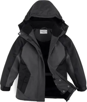 YINGJIELIDE Boy's Waterproof Ski Jacket,Kids Outdoor Snowboarding windproof Jacket,Fleece Lined Hooded,Warm Winter Snow Coat