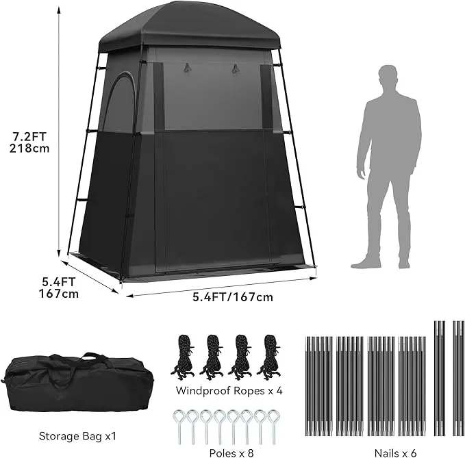 YITAHOME Camping Shower Tent, Portable 1 Room/2 Rooms Privacy Tent with Floor, Oversize Space Changing Tent for Shower Easy Set Up