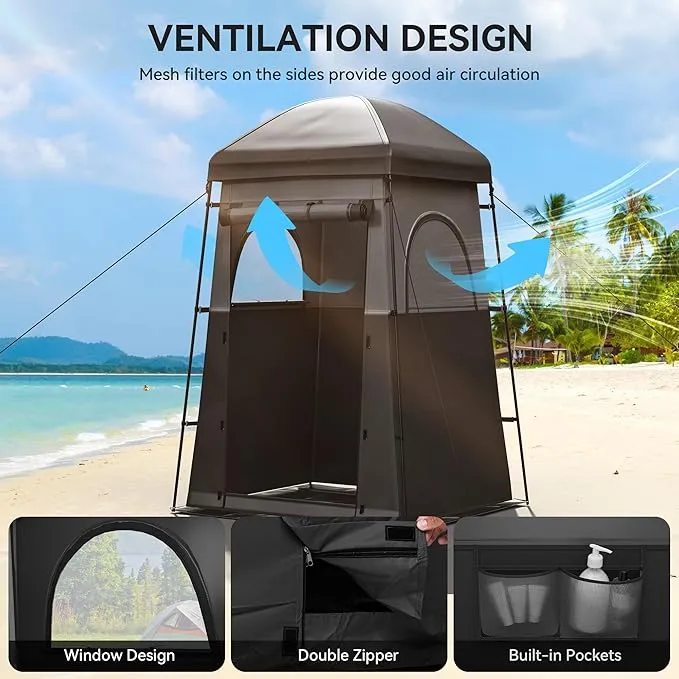 YITAHOME Camping Shower Tent, Portable 1 Room/2 Rooms Privacy Tent with Floor, Oversize Space Changing Tent for Shower Easy Set Up