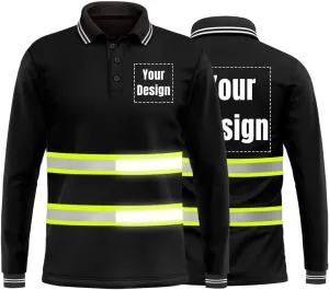 YOWESHOP Hi-Vis Safety T-Shirt Add Your Design Long Sleeve Workout Polo Shirts with Reflective Strips