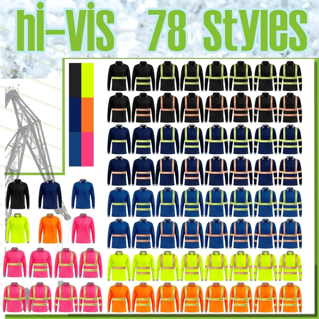 YOWESHOP Hi-Vis Safety T-Shirt Add Your Design Long Sleeve Workout Polo Shirts with Reflective Strips