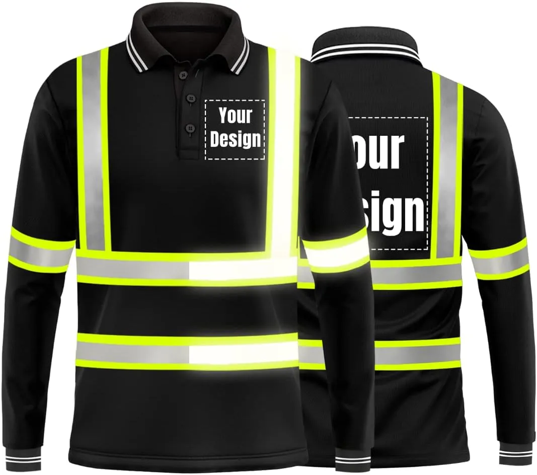YOWESHOP Hi-Vis Safety T-Shirt Add Your Design Long Sleeve Workout Polo Shirts with Reflective Strips