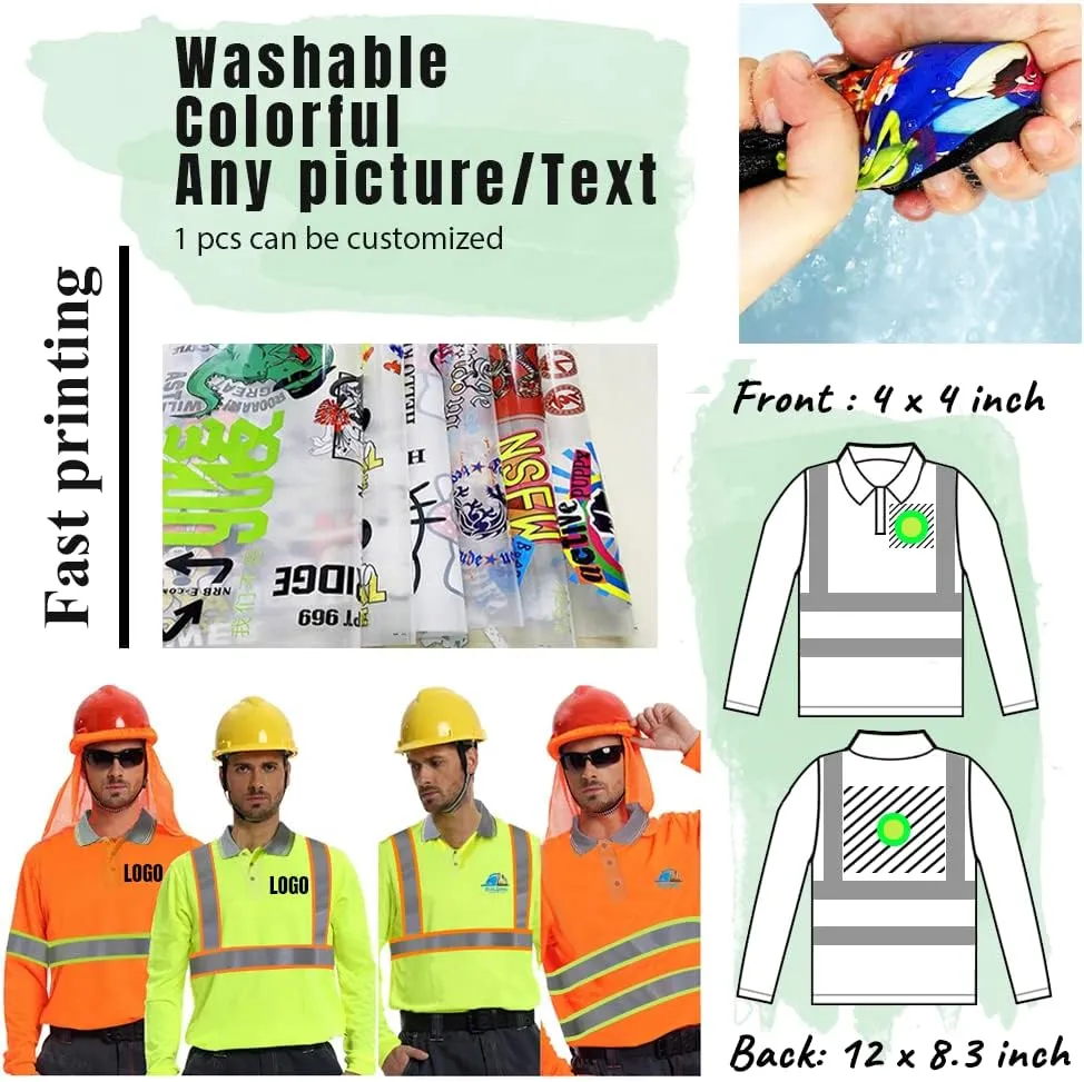 YOWESHOP Hi-Vis Safety T-Shirt Add Your Design Long Sleeve Workout Polo Shirts with Reflective Strips