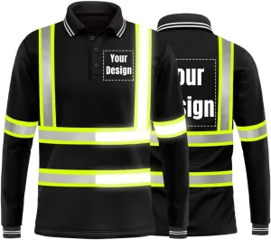 YOWESHOP Hi-Vis Safety T-Shirt Add Your Design Long Sleeve Workout Polo Shirts with Reflective Strips