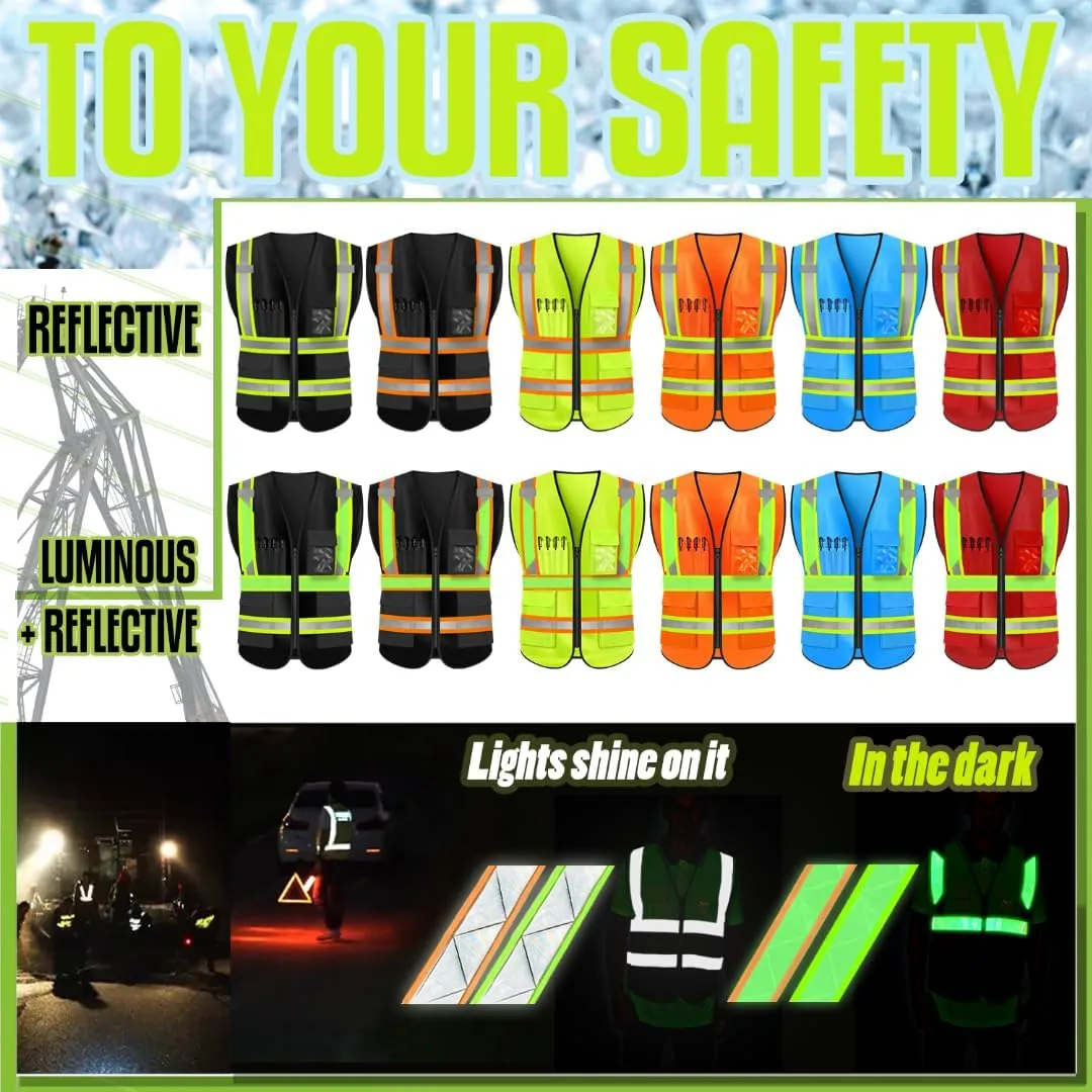 YOWESHOP High Visibility Reflective Safety Vest Customize Logo Hi-vis Security Work Vest
