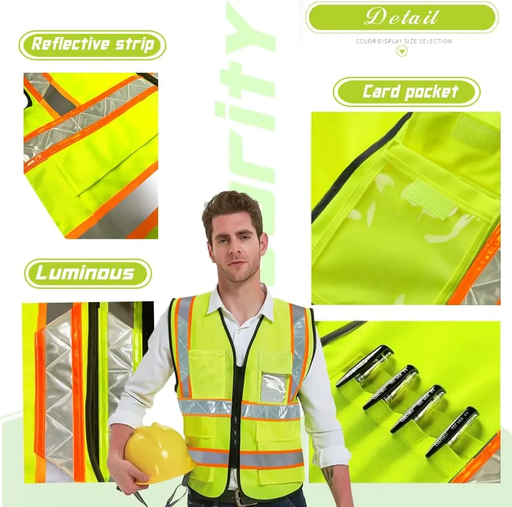 YOWESHOP High Visibility Reflective Safety Vest Customize Logo Hi-vis Security Work Vest