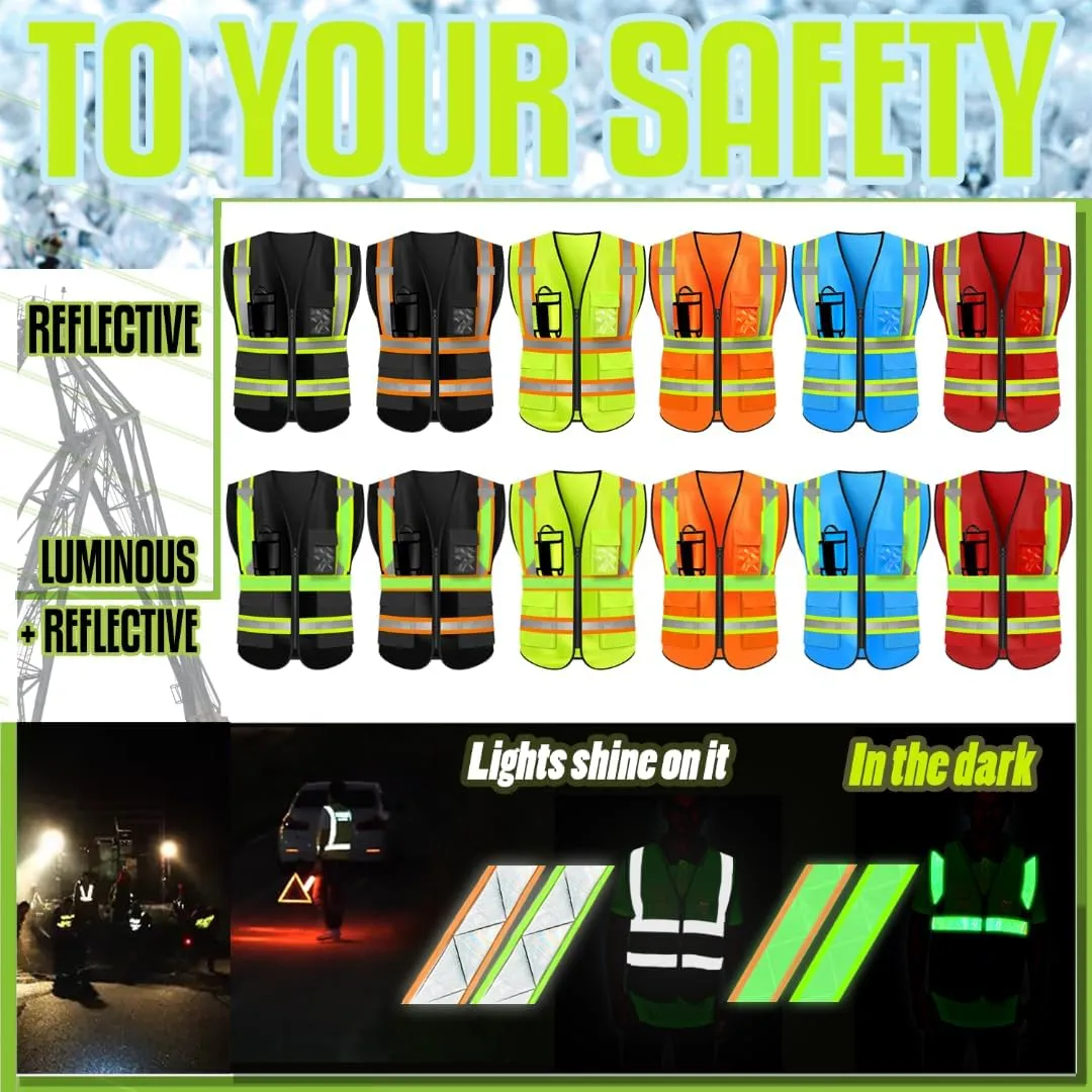 YOWESHOP High Visibility Safety Vest Customize Logo Hi-vis Reflective Protective Vest