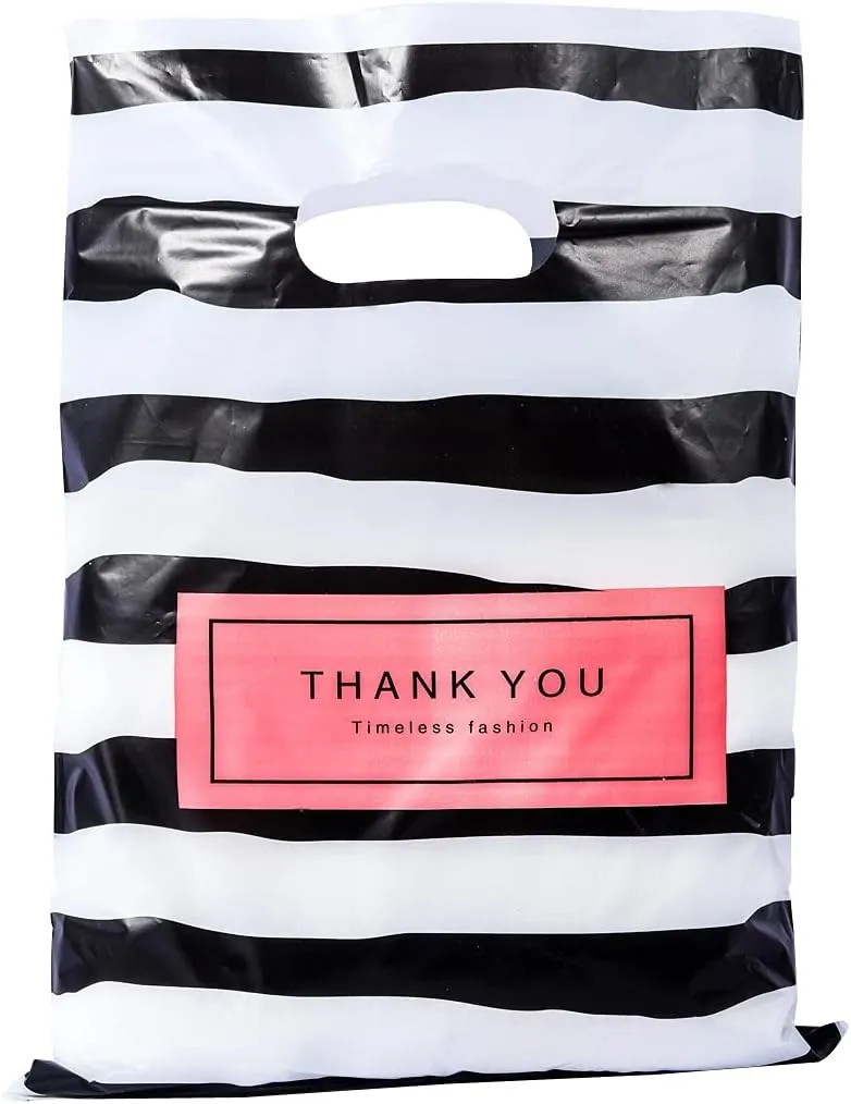 ysmile 100 ct Thank You Merchandise Bag, Plastic Shopping Bag Die Cut with Handle, Goods Retail, Gift Package, for Small Business 11.8"x15.8"