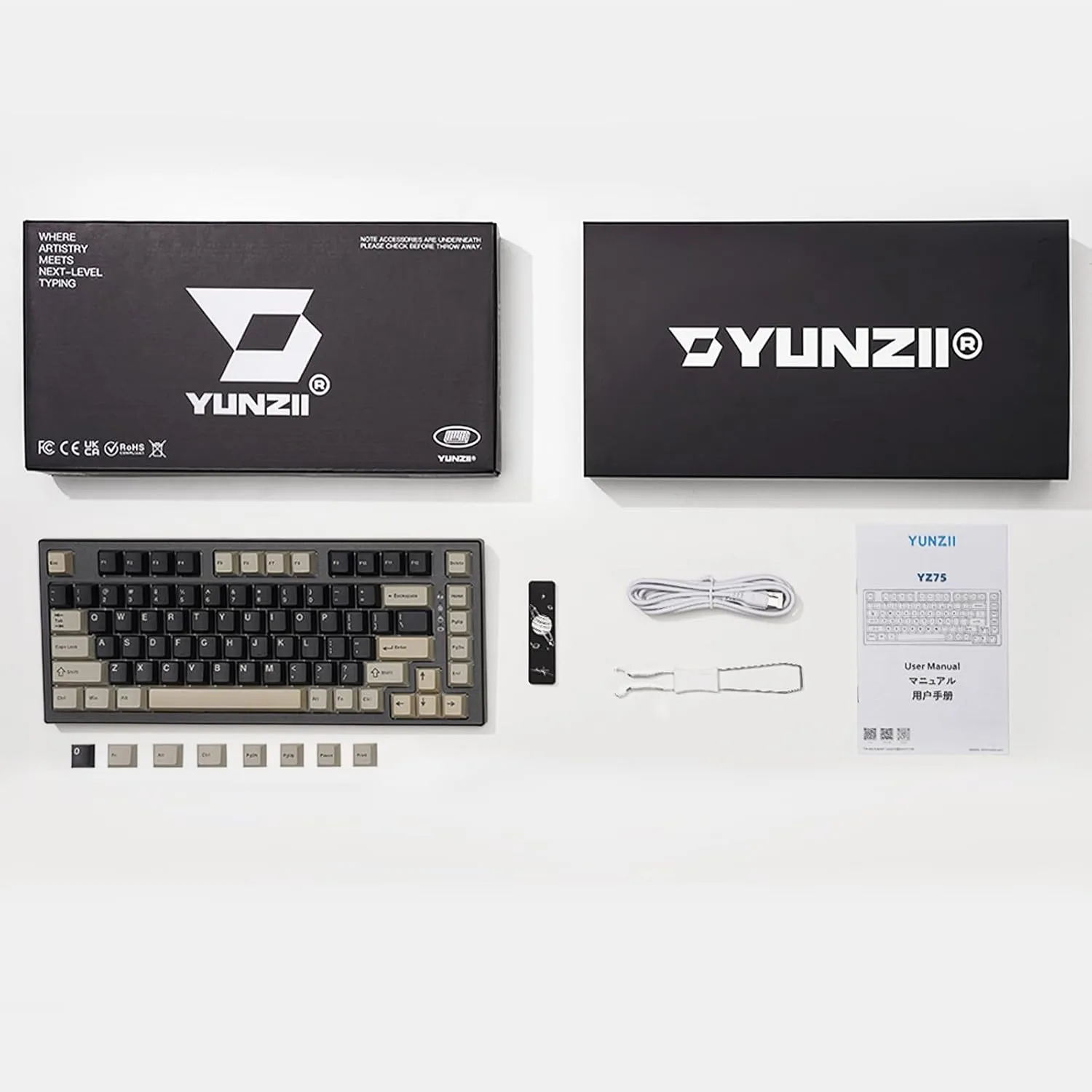 YUNZII YZ75 75% Hot Swappable Wireless Gaming Mechanical Keyboard, RGB Backlights, BT5.0/2.4G/USB-C, Dye Sub PBT Keycaps for Linux/Win/Mac(Gateron G Pro Black, Black)