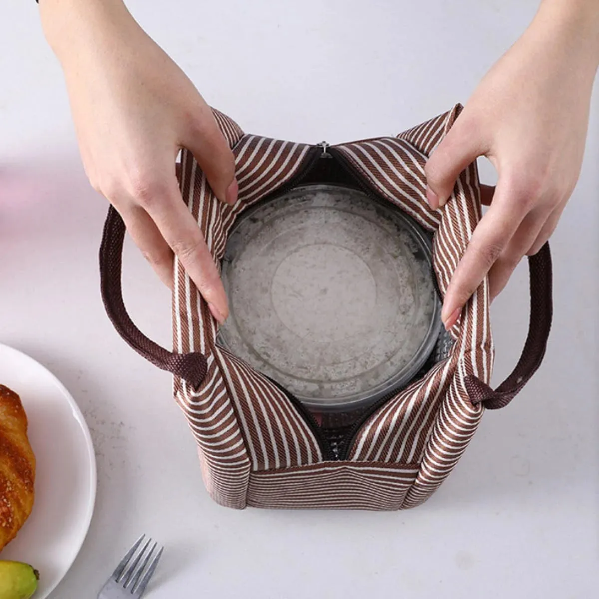 Ywuzuh Stripes Lunch Bag Women,Cooler Tote Bag Insulated Lunch Bento Box Bag, Canvas Portable Tote Thermal Bag for Adult Women and Men for Work