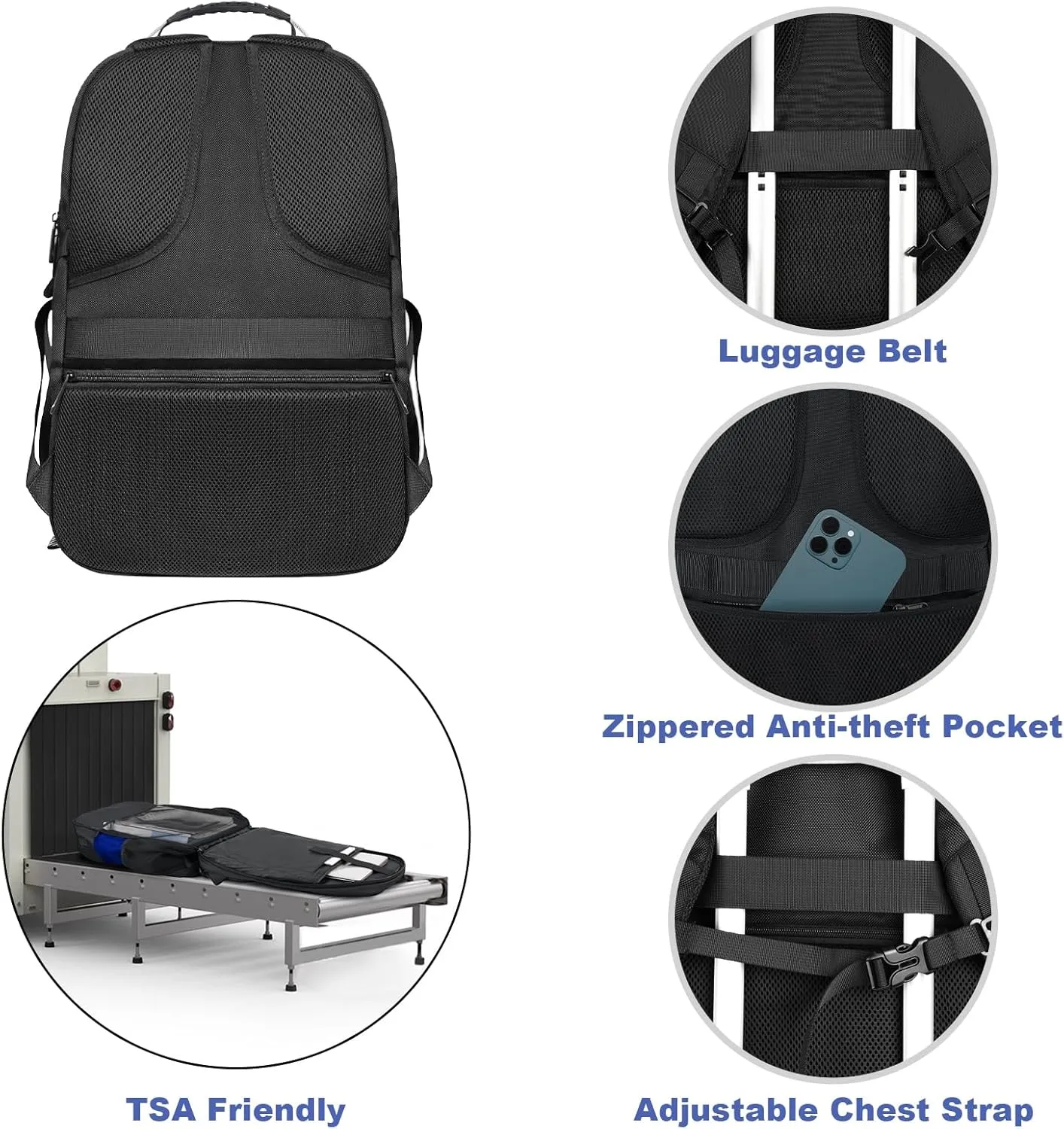 Z-MGKISS Extra Large Backpack, Travel Laptop Bag for Men, Anti-Theft College Backpack with USB Port, TSA-Approved 17.3 Inch, Heavy Duty Business Weekender Bag, Blue