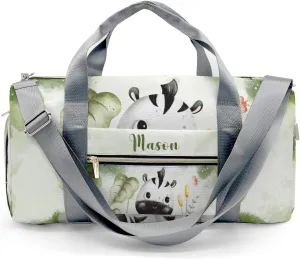 Zebra Jungle Animal Leaves Green Personalized Duffel Bag,Custom Travel Gym Bag with Name,Waterproof Sports Overnight Bag with Shoe Compartment & Shoulder Strap
