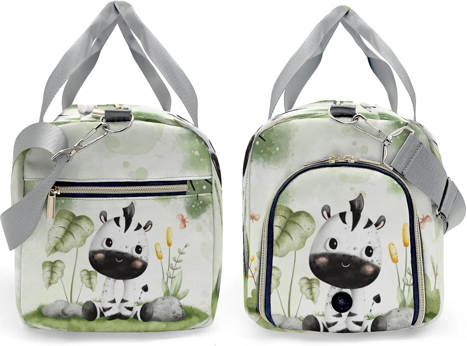 Zebra Jungle Animal Leaves Green Personalized Duffel Bag,Custom Travel Gym Bag with Name,Waterproof Sports Overnight Bag with Shoe Compartment & Shoulder Strap