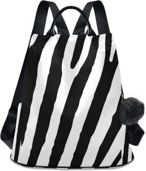 Zebra Print Backpack Purse for Women - Nylon Anti-Theft Travel Backpack, Fashionable Shoulder Bag for Daily Use
