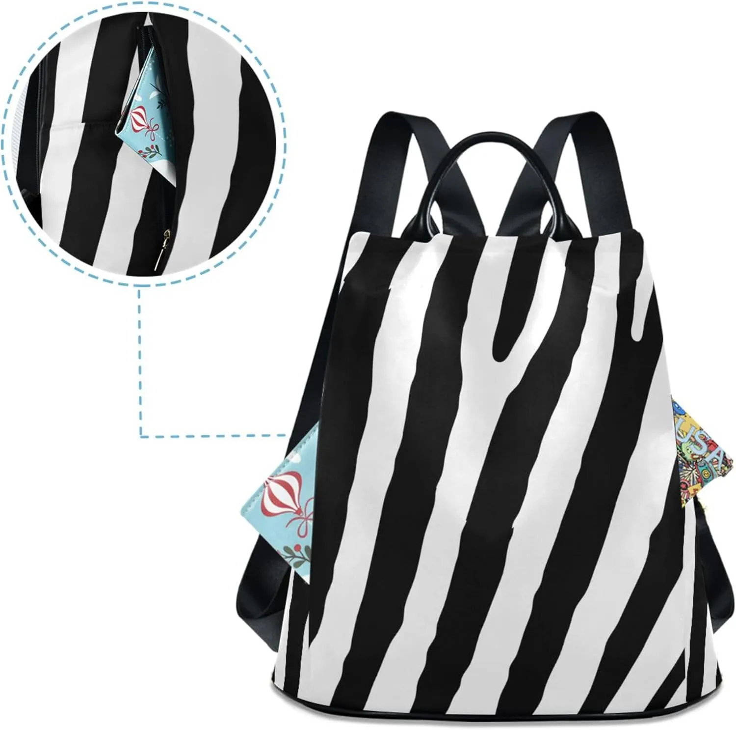 Zebra Print Backpack Purse for Women - Nylon Anti-Theft Travel Backpack, Fashionable Shoulder Bag for Daily Use