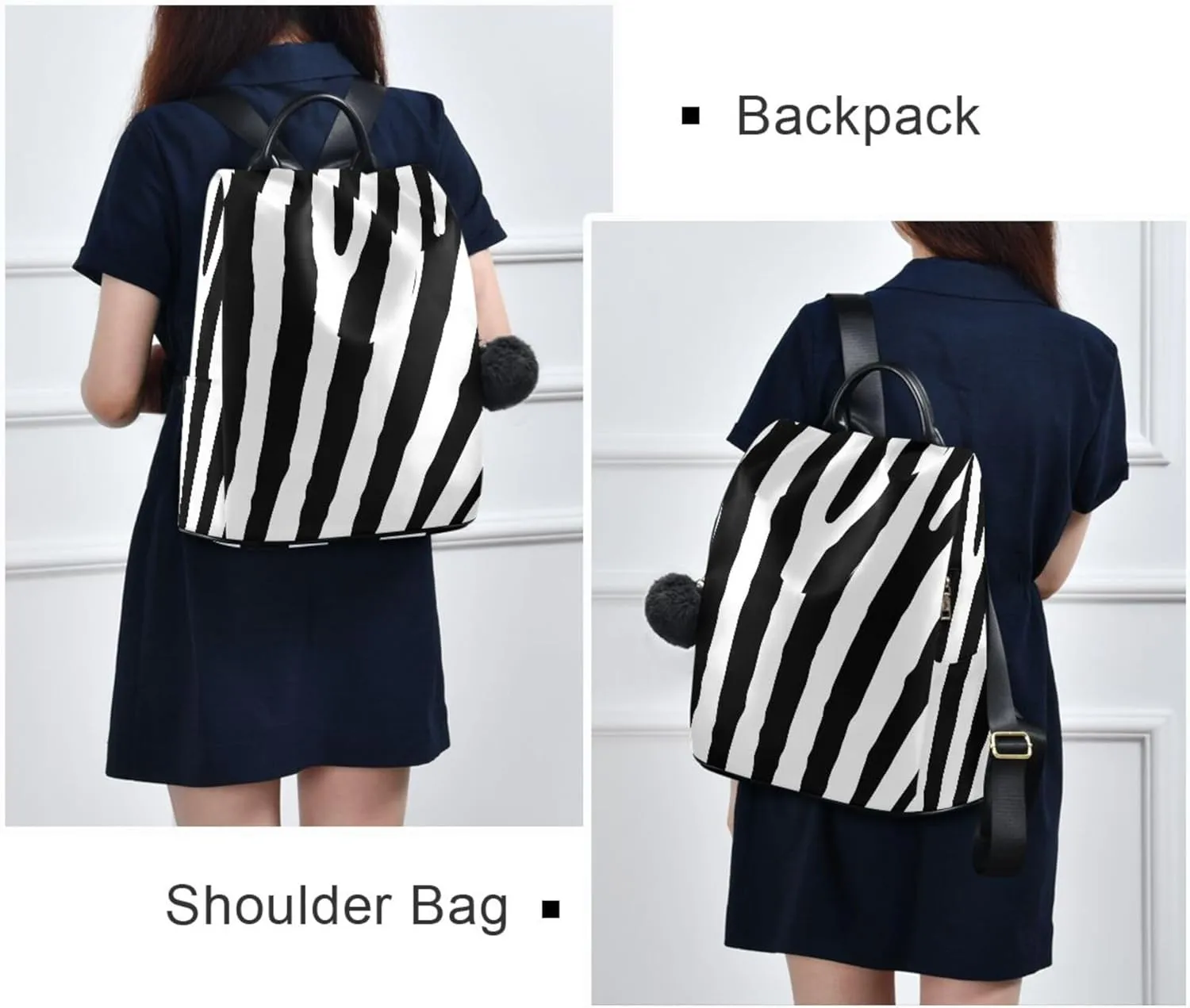 Zebra Print Backpack Purse for Women - Nylon Anti-Theft Travel Backpack, Fashionable Shoulder Bag for Daily Use