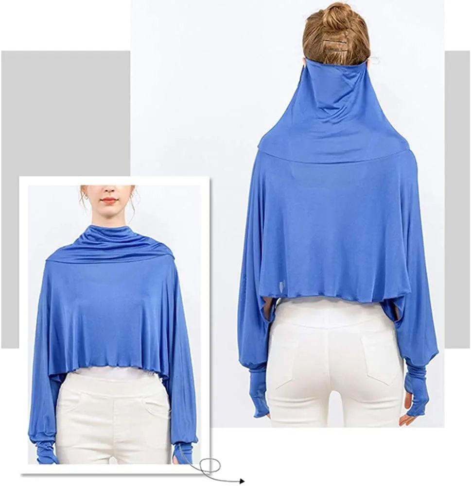 ZEEREE Mulberry Silk UV Protection Driving Shirts Face Cover Scarves with Arm Sleeve Wrap Shawls Sunscreen Beach Coverup