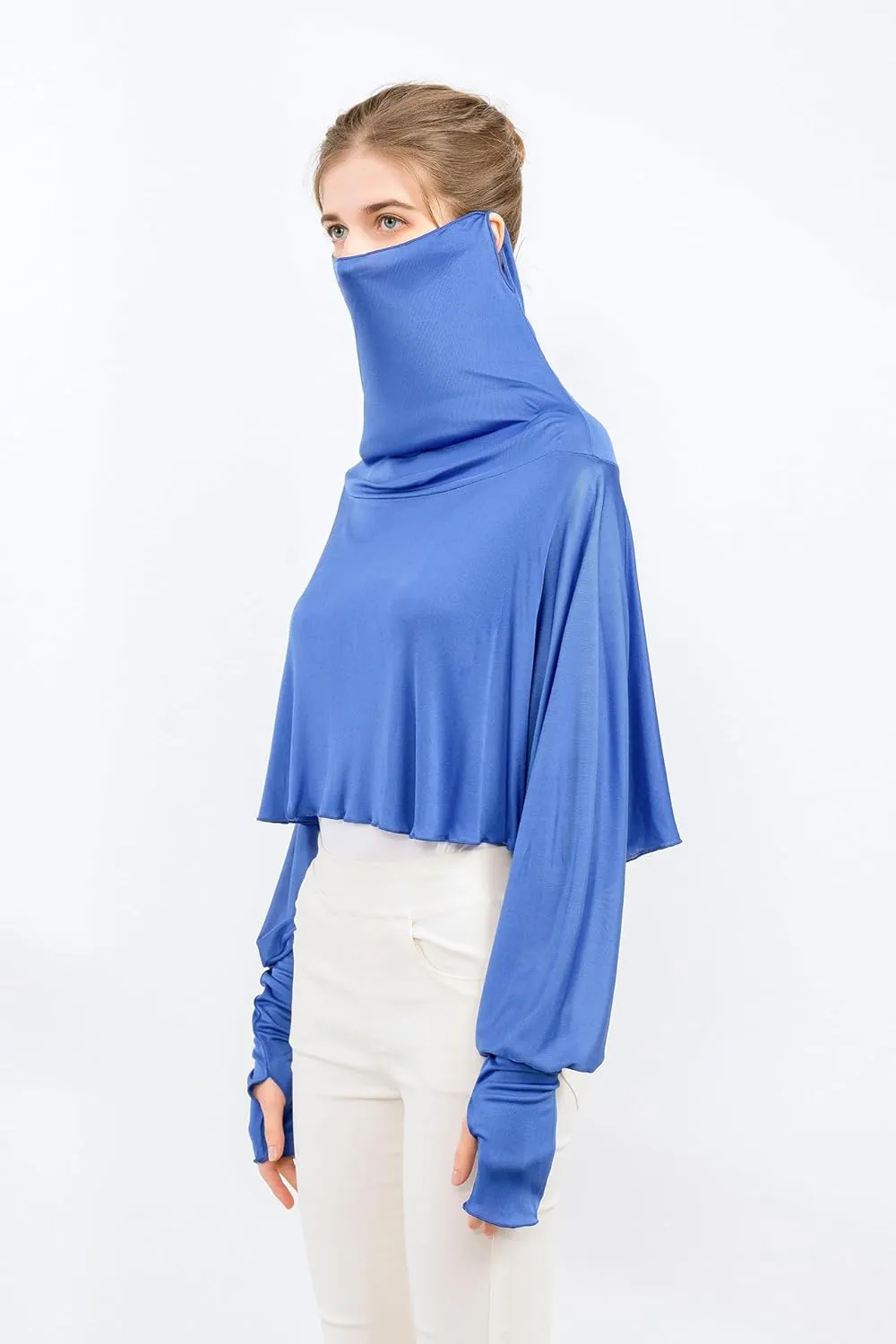 ZEEREE Mulberry Silk UV Protection Driving Shirts Face Cover Scarves with Arm Sleeve Wrap Shawls Sunscreen Beach Coverup